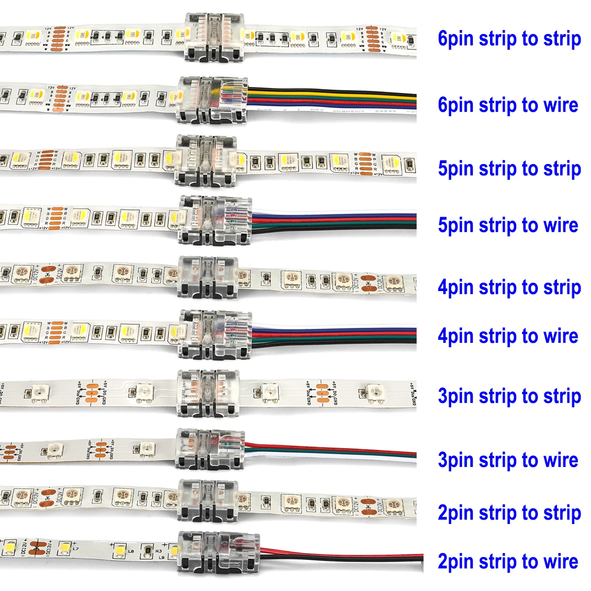 5pcs 2pin 3pin 4pin 5pin 6pin LED Strip Connector for RGB RGBW RGBWW 3528 5050 LED Strip Light Wire Connection Terminal Splice
5pcs 2pin 3pin 4pin 5pin 6pin LED Strip Connector for RGB RGBW RGBWW 3528 5050 LED Strip Light Wire Connection Terminal Splice