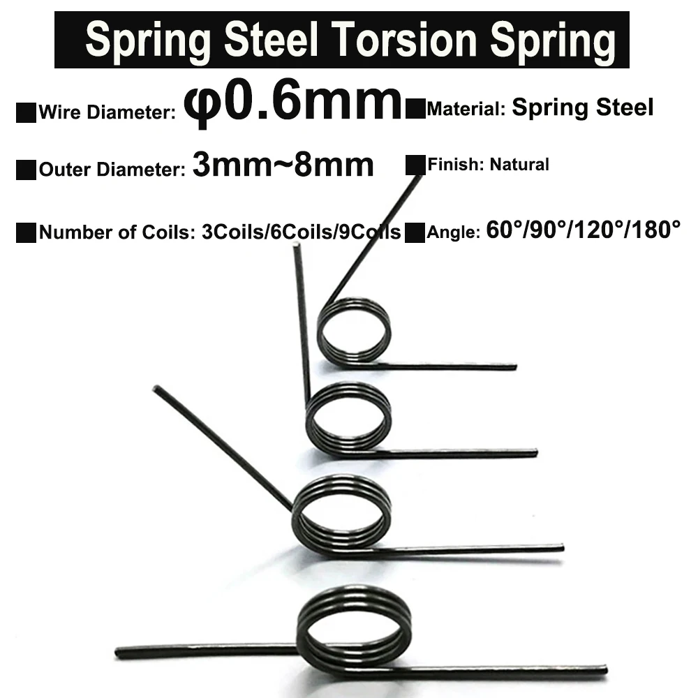 10Pcs Wire Diameter 0.6mm Spring Steel Torsion Spring Hairpin Springs 3Coils/6Coils/9Coils Angle 60°/90°/120°/180°
10Pcs Wire Diameter 0.6mm Spring Steel Torsion Spring Hairpin Springs 3Coils/6Coils/9Coils Angle 60°/90°/120°/180°