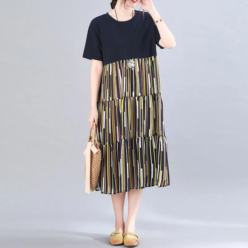 Plus Size Stitching Chiffon Striped Short-Sleeved Dress New 2021 Sundress Round Neck Batwing Dress Refreshing Dress Midi Dress
Plus Size Stitching Chiffon Striped Short-Sleeved Dress New 2021 Sundress Round Neck Batwing Dress Refreshing Dress Midi Dress
