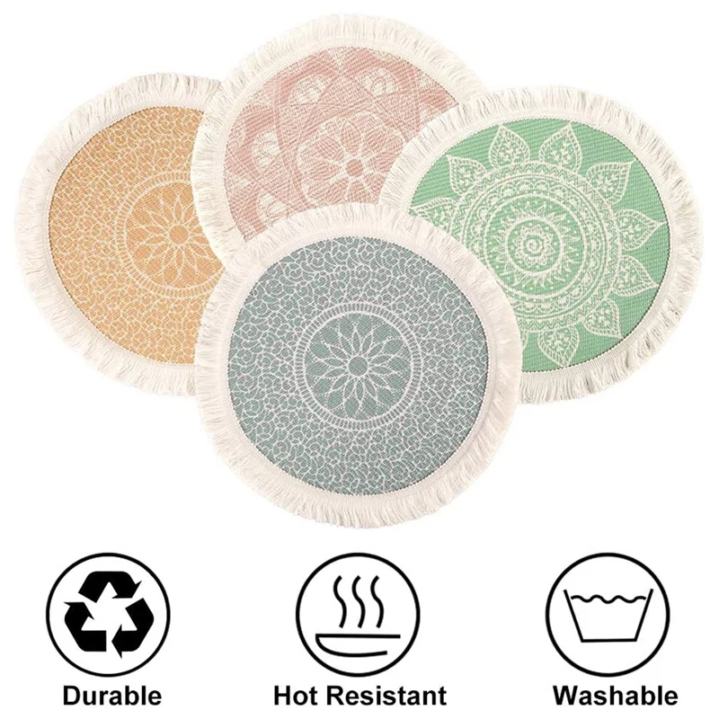 Round Placemats,13 Inch Cotton Table Mats Set of 4 with Tassel Woven Machine Washable Place Mats Heat-Resistant Indoor
Round Placemats,13 Inch Cotton Table Mats Set of 4 with Tassel Woven Machine Washable Place Mats Heat-Resistant Indoor