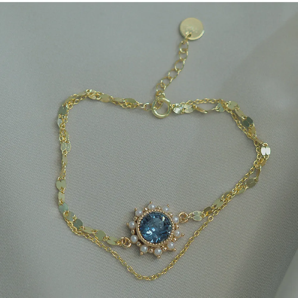 Handmade Pearl Blue Zircon Double-Layer Bracelet 925 Sterling Silver Vintage Palace Style Jewelry Women
Handmade Pearl Blue Zircon Double-Layer Bracelet 925 Sterling Silver Vintage Palace Style Jewelry Women