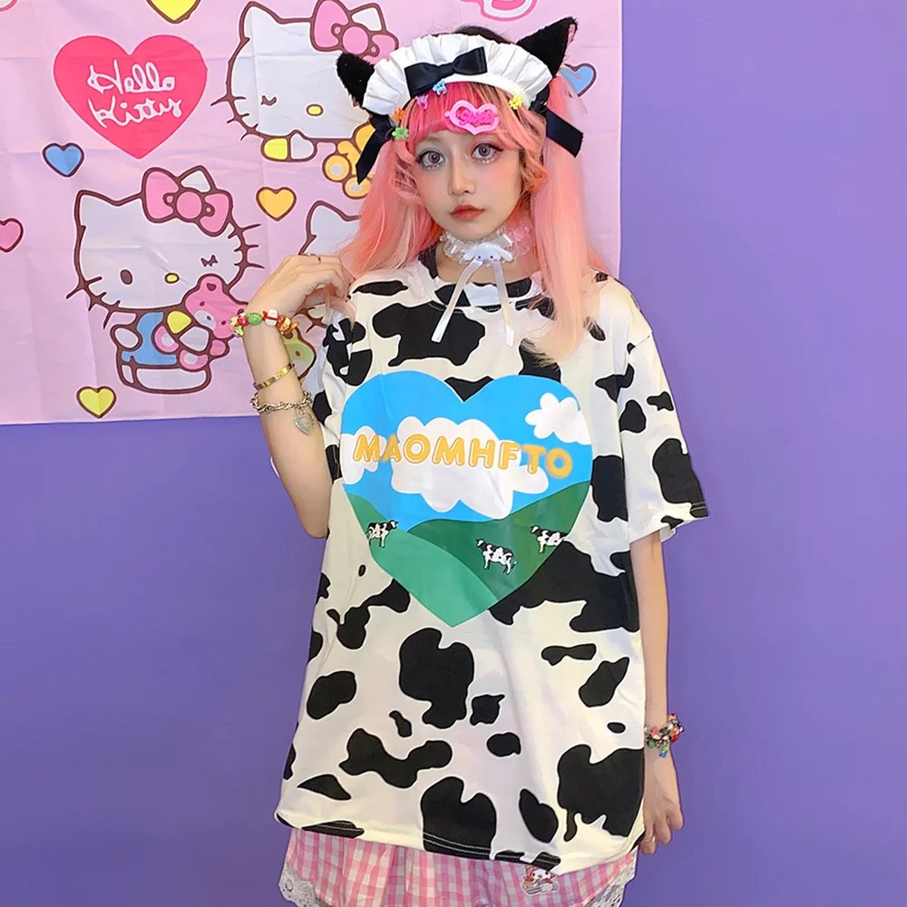 Summer Women T-Shirt Japanese Harajuku Love Cow Print Sweet Loose Cool Tops Lolita Style O-Neck Casual Short-Sleeve T-Shirt
Summer Women T-Shirt Japanese Harajuku Love Cow Print Sweet Loose Cool Tops Lolita Style O-Neck Casual Short-Sleeve T-Shirt