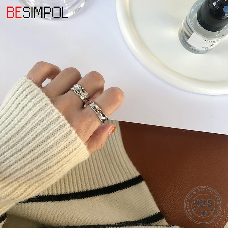 Besimpol Real 925 Sterling Silver Ring Fashion Circle Zircons Irregulr Shape Adjustable Open Rings For Women Fine Jewelry Gifts 
Besimpol Real 925 Sterling Silver Ring Fashion Circle Zircons Irregulr Shape Adjustable Open Rings For Women Fine Jewelry Gifts