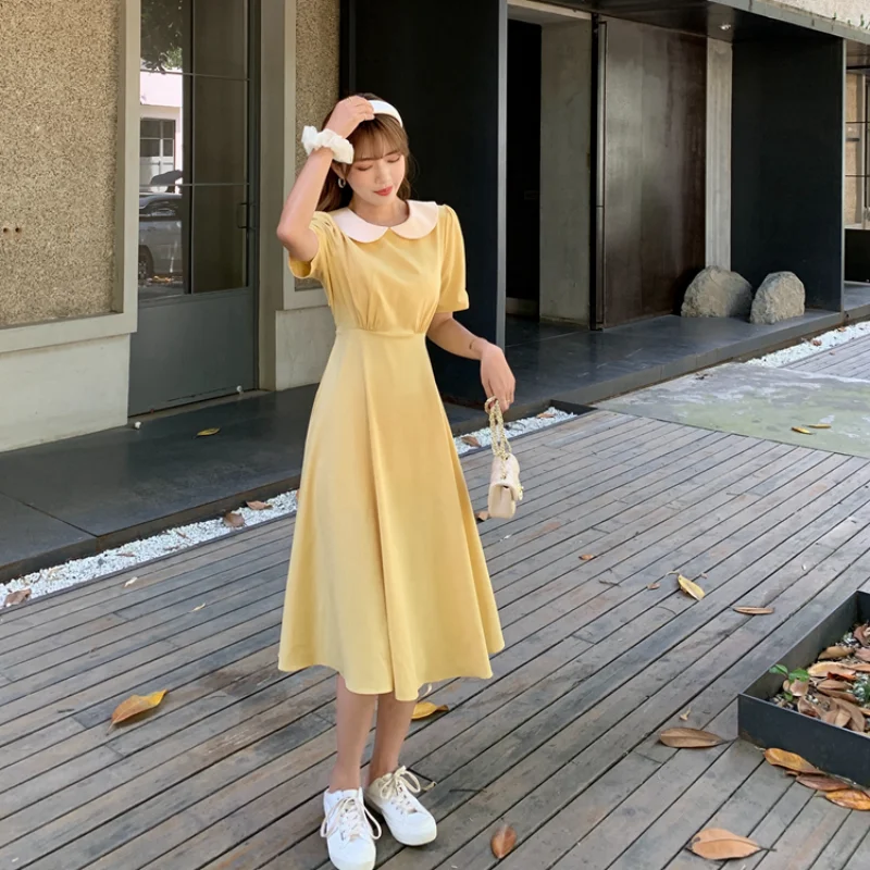 Cute Lace-up Bow Doll Collar Dress Women Puff Sleeve High Waist A-line Summer Dress Female Casual Korean Vestidos
Cute Lace-up Bow Doll Collar Dress Women Puff Sleeve High Waist A-line Summer Dress Female Casual Korean Vestidos
