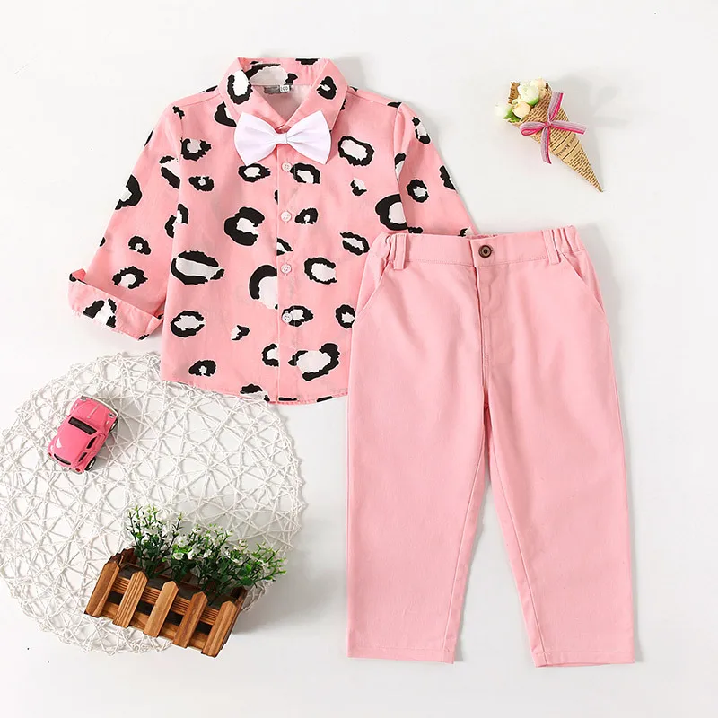

Twitter Hot Spring Autumn Kids Sets Search Boys Clothes Kids Two Piece Suit Host Dress Long Sleeve Trousers Bow-knot Children