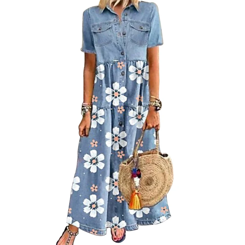 Lapel Short Sleeve Single Breasted Dresses Women's Clothing New Patchwork Long Dress Elegant Large Swing Slimming A Line Skirt
Lapel Short Sleeve Single Breasted Dresses Women's Clothing New Patchwork Long Dress Elegant Large Swing Slimming A Line Skirt