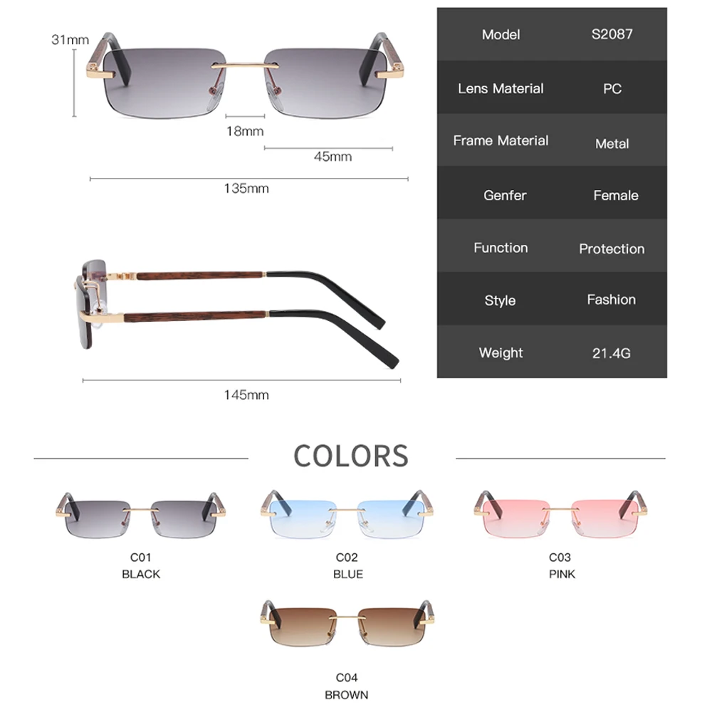LongKeeper Fashion Rimless Rectangle Sunglasses Men Women Luxury Brand Small Square Sun Glasses Ladies Vintage Pink Shades UV400 
LongKeeper Fashion Rimless Rectangle Sunglasses Men Women Luxury Brand Small Square Sun Glasses Ladies Vintage Pink Shades UV400