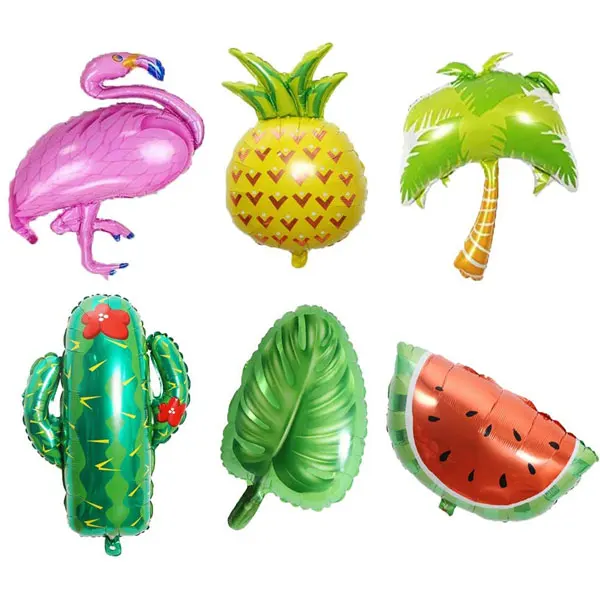 

Beach Summer Tropical Party Theme Flamingo Pineapple Palm Tree Watermelon Cactus Palm Leaves Mylar Balloons for Luau Party Decor