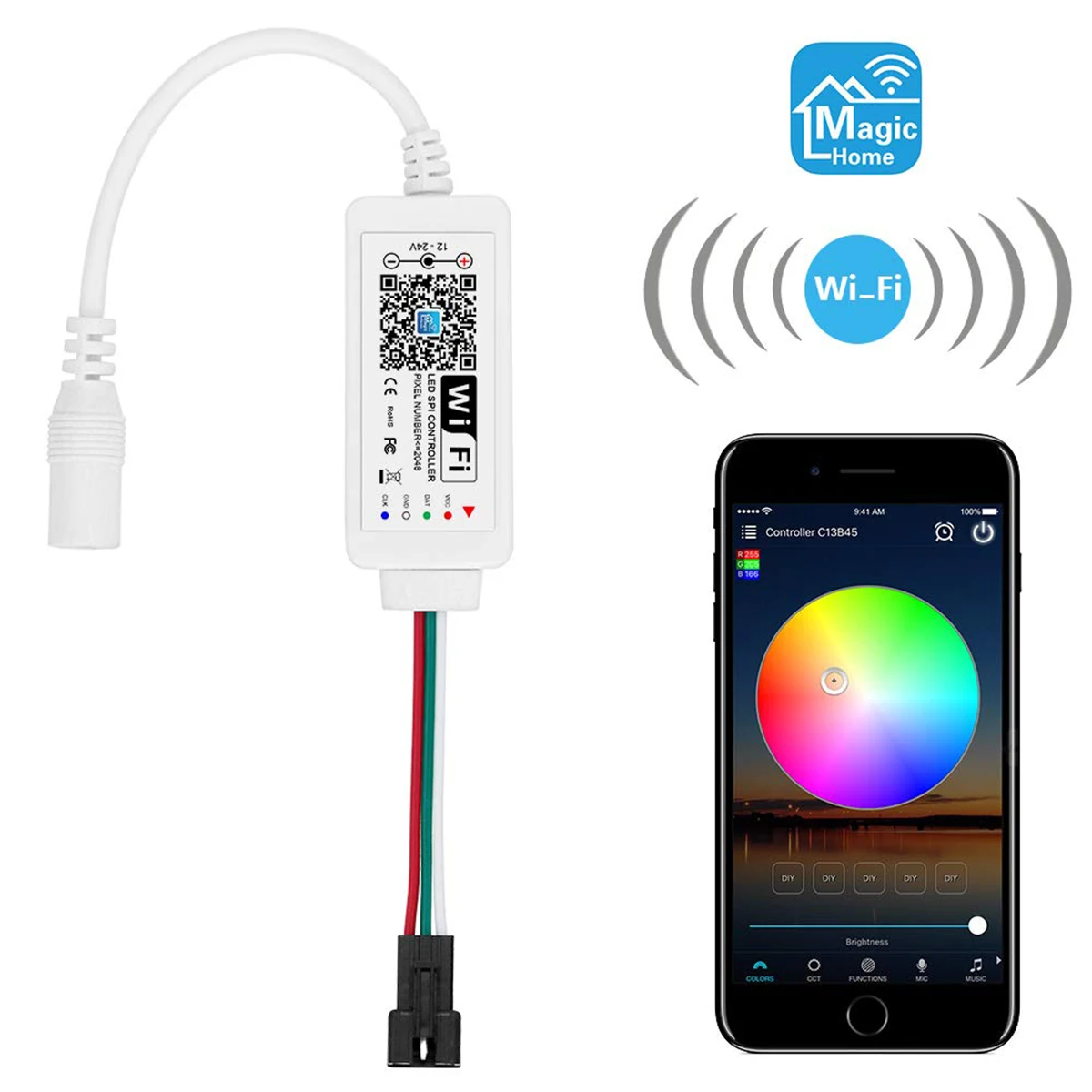 DC 12V-24V Smart Wifi Controller Support Voice Control for WS2811 SM16703 UCS1903 RGB Panel Light Strip Light
DC 12V-24V Smart Wifi Controller Support Voice Control for WS2811 SM16703 UCS1903 RGB Panel Light Strip Light
