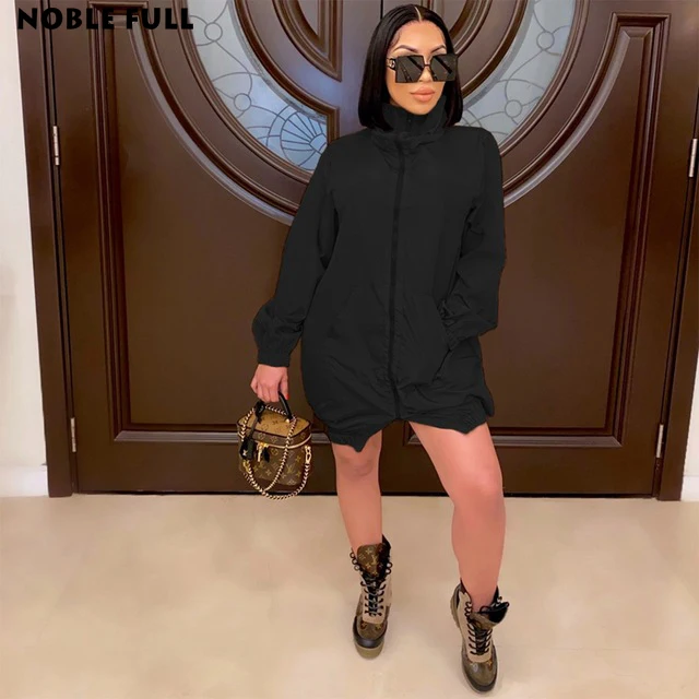 Autumn Solid Front Zipper Long Sleeve Dress Streetwear Loose Pockets Short Mini Dress Casual Dresses For Women
Autumn Solid Front Zipper Long Sleeve Dress Streetwear Loose Pockets Short Mini Dress Casual Dresses For Women