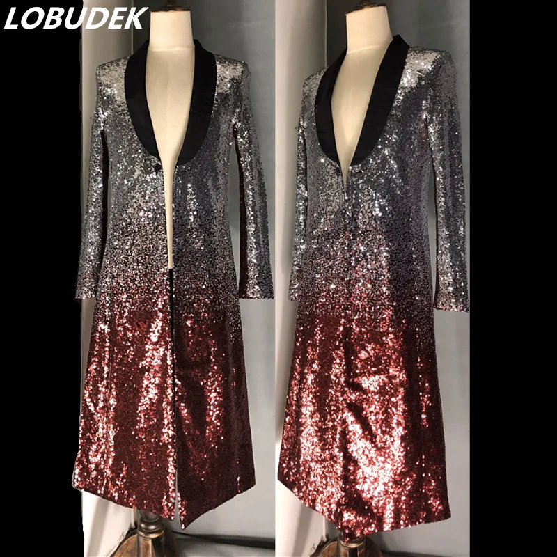 Men Singer Stage Long Blazers Red Silver Sequins Patchwork Color Long Coat Overcoat Bar Nightclub Concert Long Outerwear Costume
Men Singer Stage Long Blazers Red Silver Sequins Patchwork Color Long Coat Overcoat Bar Nightclub Concert Long Outerwear Costume