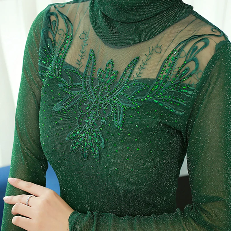 Autumn and Winter Clothes Plus Size Femal O-neck Lace Shirt Mesh Shirt Women Long Sleeve Blouses Turtleneck Women Tops 6621 50 
Autumn and Winter Clothes Plus Size Femal O-neck Lace Shirt Mesh Shirt Women Long Sleeve Blouses Turtleneck Women Tops 6621 50