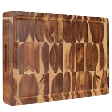 Thick Acacia Wood Cutting Board 44.5 x 30 x 4cm Reversible Multipurpose with Juice Groove, Inner Handles