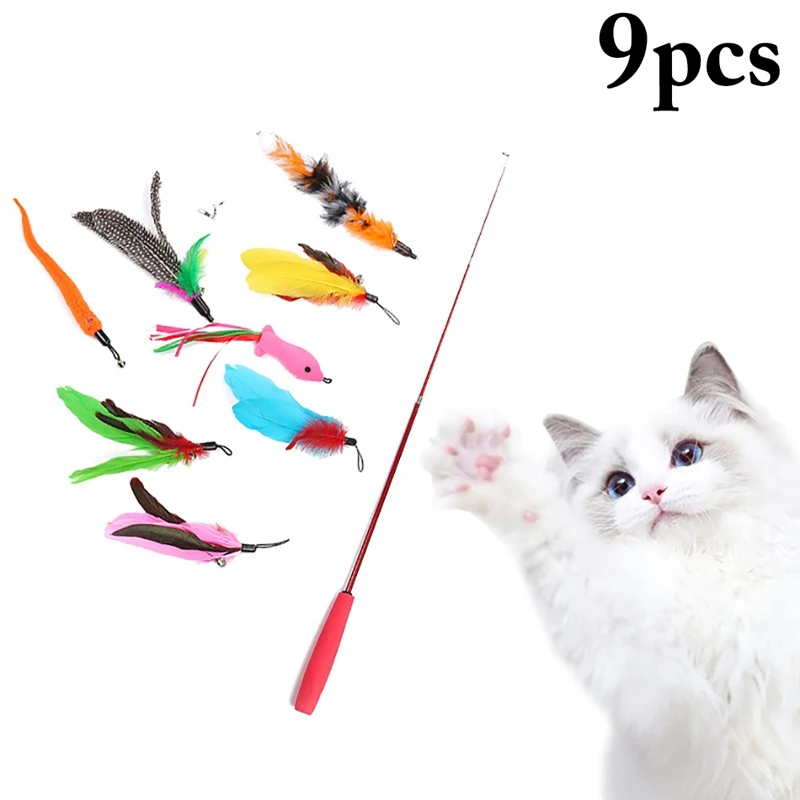 

8PCS Cat Wand Refill Fake Feather Kitten Teaser Replacements With Extendable Pole Cat Interactive Toy Fuuny Pet Playing Supplies