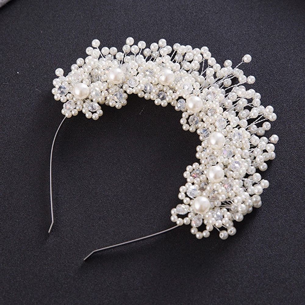 

Full Artificial Pearls Crystal Flower Headband Luxury Baroque Bride Crowns Tiaras Headdress Wedding Accessories Hair Jewelry