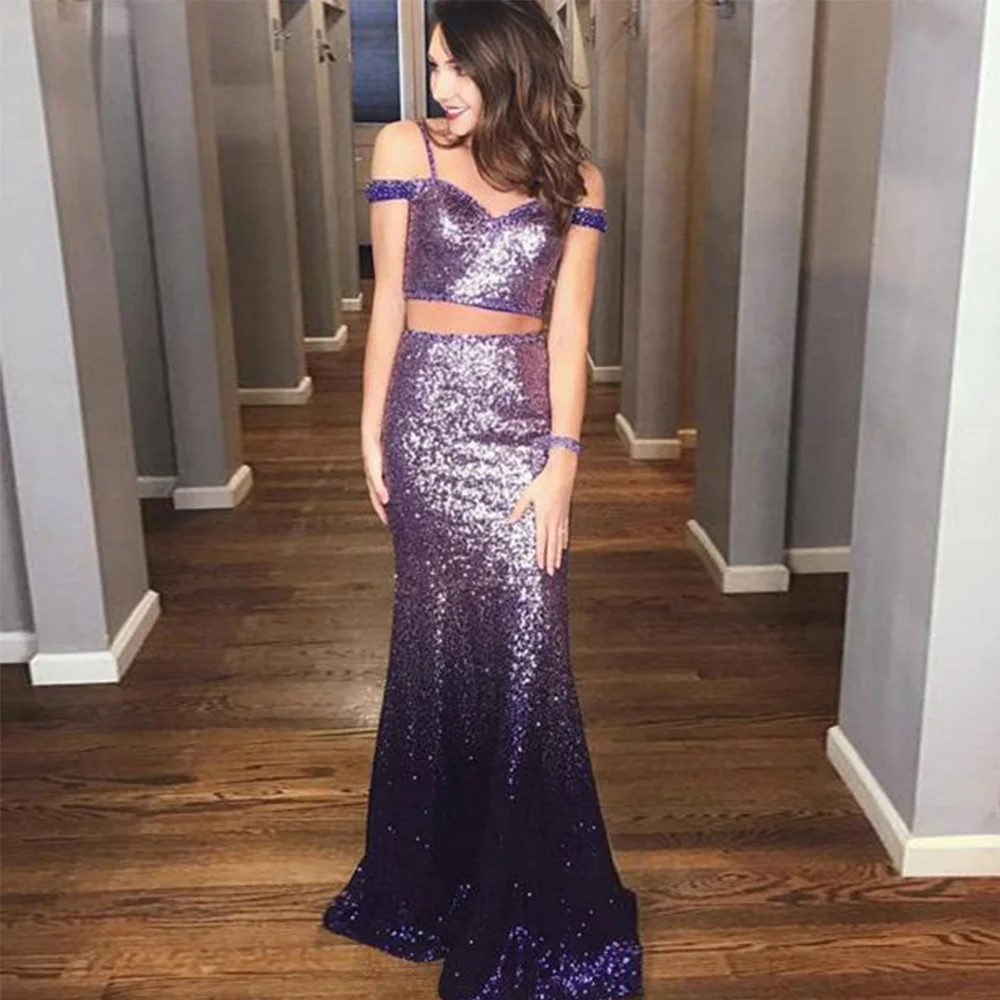 Two Piece Evening Dresses Long Luxury 2021 Spaghetti Straps Sequined Mermaid Ombre Purple Prom Gown robe de soire de mariage
Two Piece Evening Dresses Long Luxury 2021 Spaghetti Straps Sequined Mermaid Ombre Purple Prom Gown robe de soire de mariage