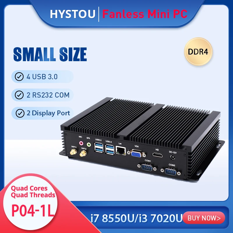 

Fanless Rugged ITX Mini PC Intel Core i7 8550U i3 7020U Desktop Computer Windows 10 Pro i5 8250U DDR4 RS232 COM VGA HDMI 4K BOX