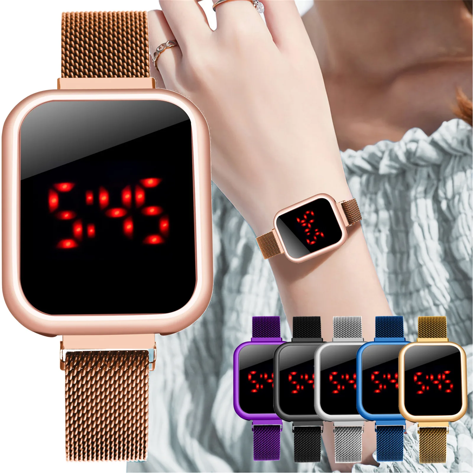 Business Women's Wrist Watch Luxury Electronic Watch Gold Magnet Alloy Strap LED Touch Screen Dial Ladies Quartz Watch Bracelets
Business Women's Wrist Watch Luxury Electronic Watch Gold Magnet Alloy Strap LED Touch Screen Dial Ladies Quartz Watch Bracelets
