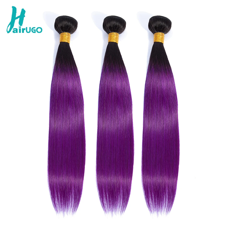 HairUGo перуанские пучки волос T1B/темно-фиолетовый прямое Омбре человеческие волосы