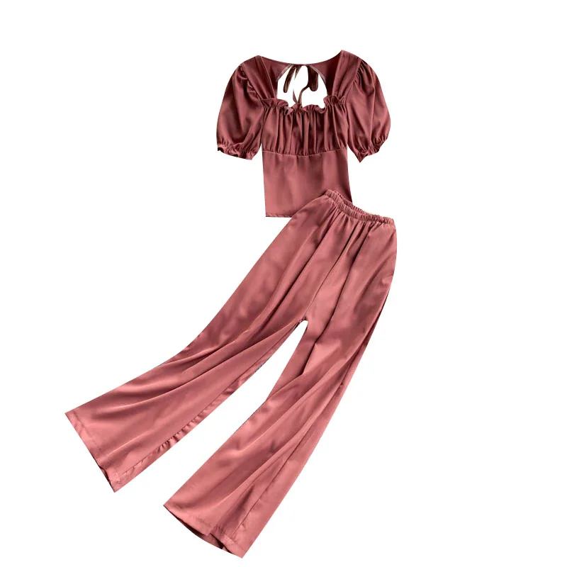 KIMUTOMO Sweet Lady Suit 2021 New Fashion Hollow Out Puff Sleeve Short Slim Shirt + High Elastic Waist Solid Wide Leg Pants
KIMUTOMO Sweet Lady Suit 2021 New Fashion Hollow Out Puff Sleeve Short Slim Shirt + High Elastic Waist Solid Wide Leg Pants