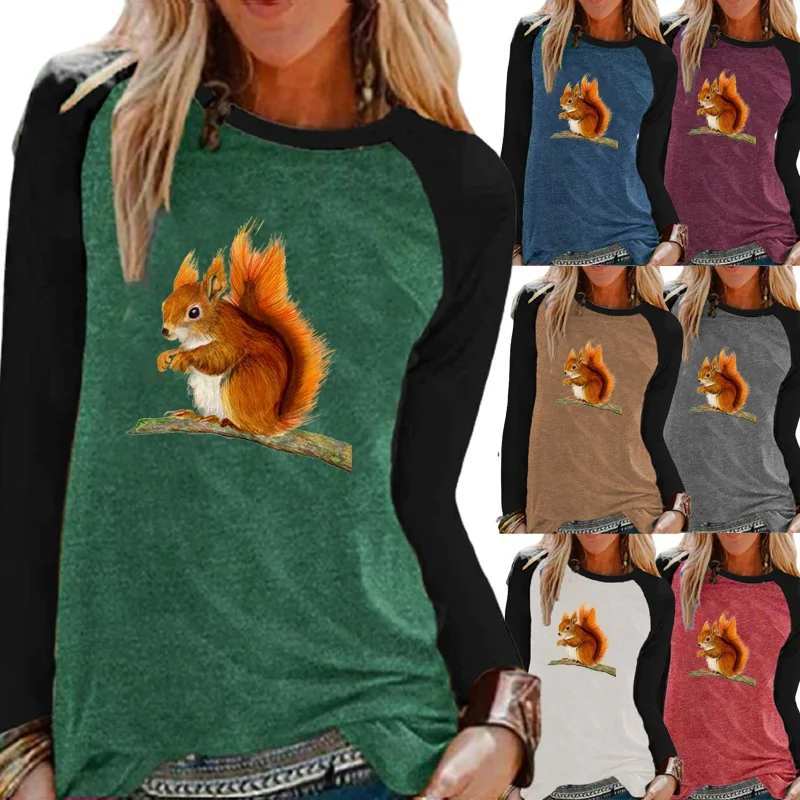 Autumn and Winter Fashion Women's Cartoon Print Casual Long-sleeved Color Block Top T-shirt Ladies Round Neck Pullover Top
Autumn and Winter Fashion Women's Cartoon Print Casual Long-sleeved Color Block Top T-shirt Ladies Round Neck Pullover Top