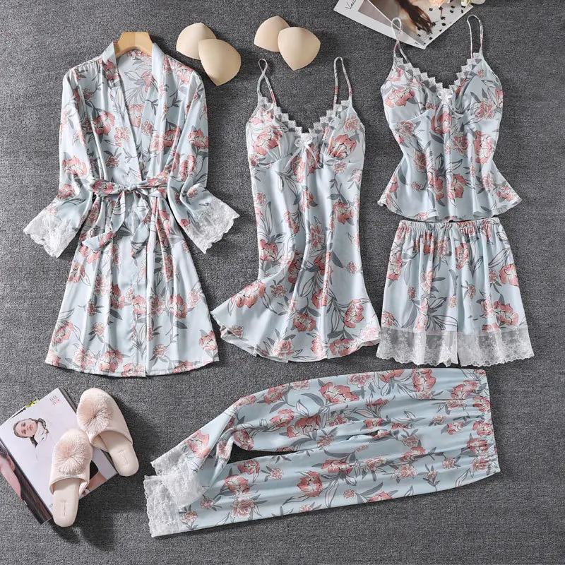 Spring Summer New PAJAMAS Satin Nightwear PJS Set Sleepwear Women Lace Kimono Gown Lounge Wear Sexy Home Clothes Bathrobe
Spring Summer New PAJAMAS Satin Nightwear PJS Set Sleepwear Women Lace Kimono Gown Lounge Wear Sexy Home Clothes Bathrobe