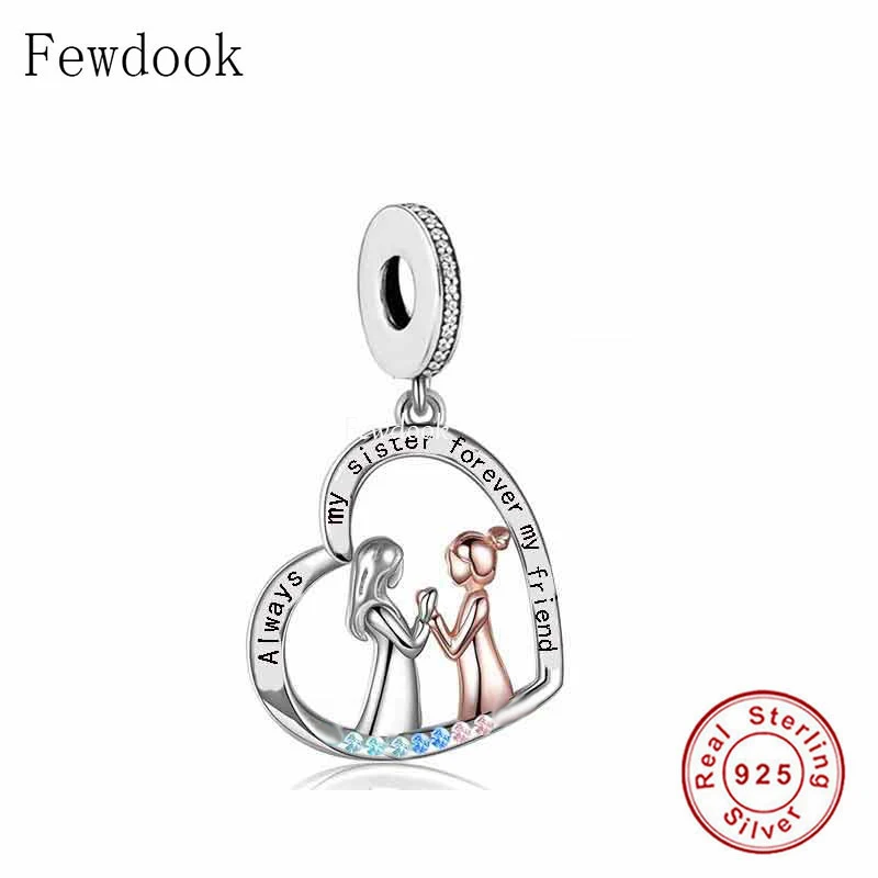 

Fit Original Charm Bracelet 925 Sterling Silver Two Girls Always My Sister Forever My Friends Bead For Making Women Berloque DIY