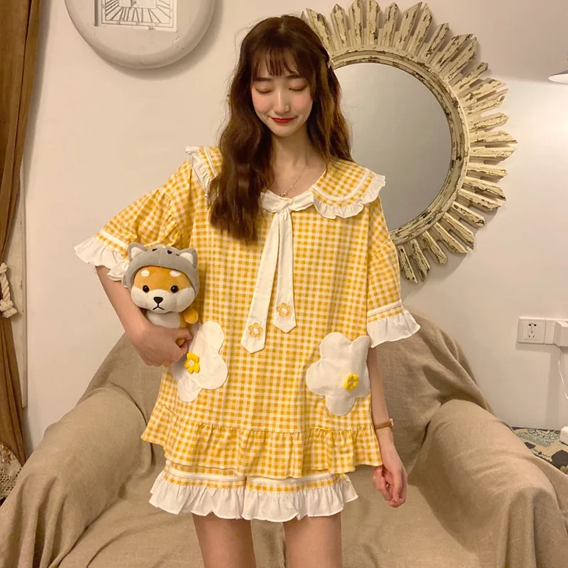 Plus Size Women Pajama Sets Plaid Ruffles Lovely Thin Summer Shorts Daily Floral Korean Style Fashion Loose New Cotton Sleepwear
Plus Size Women Pajama Sets Plaid Ruffles Lovely Thin Summer Shorts Daily Floral Korean Style Fashion Loose New Cotton Sleepwear