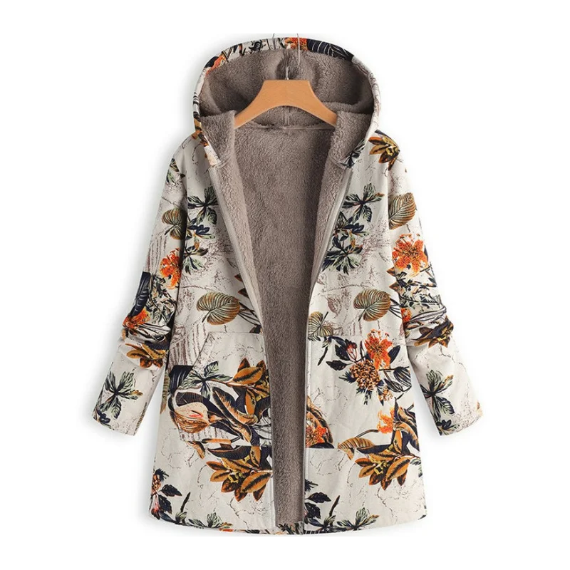 Women Winter Warm Outwear Floral Print Long Sleeve Hooded Coats Vintage Fluffy Fleece Zipper Coat Loose Female Pocket Jacket
Women Winter Warm Outwear Floral Print Long Sleeve Hooded Coats Vintage Fluffy Fleece Zipper Coat Loose Female Pocket Jacket
