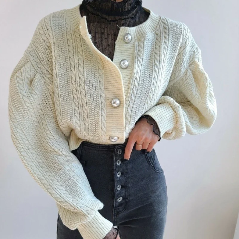 Women Cardigan Style Loose Lazy Round Neck Bubble Sleeve Pearl Twist Sweater Cardigan Jacket Women
Women Cardigan Style Loose Lazy Round Neck Bubble Sleeve Pearl Twist Sweater Cardigan Jacket Women