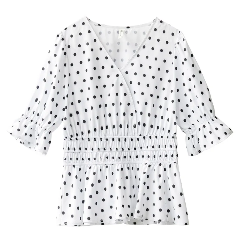 2021 Summer Fashion Women Chiffon Blouses Half Sleeve Polka Dot Women Clothing V-neck Casual Elegant Women Tops 5475 50 
2021 Summer Fashion Women Chiffon Blouses Half Sleeve Polka Dot Women Clothing V-neck Casual Elegant Women Tops 5475 50