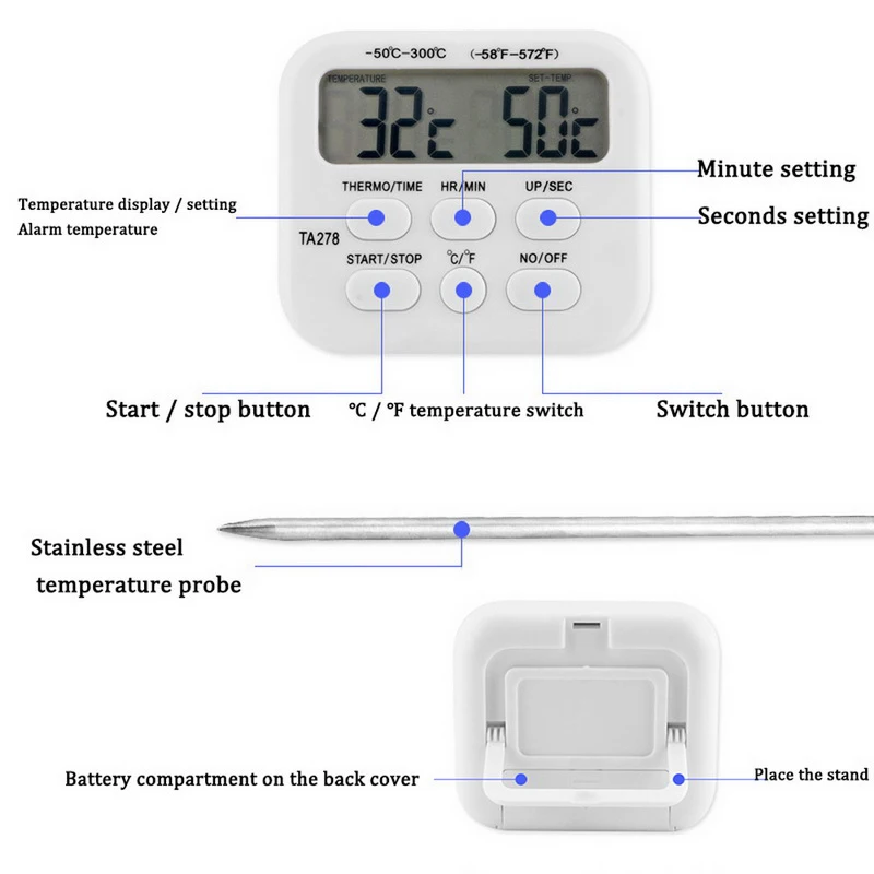 Kitchen Thermometer Timer With Probe Digital Oven Thermometer LCD Display Meat Thermometer Timer Cooking Milk BBQ Thermometer
Kitchen Thermometer Timer With Probe Digital Oven Thermometer LCD Display Meat Thermometer Timer Cooking Milk BBQ Thermometer