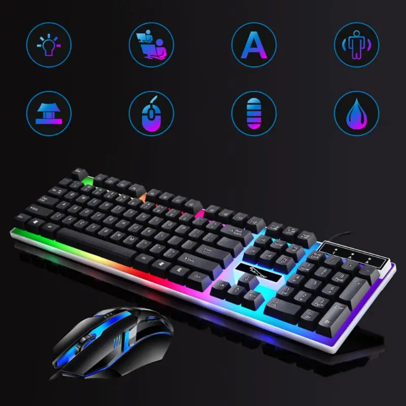 G21B USB Wired 104 Keys Keyboard Mouse Set Rainbow-Color Backlight for Laptop Computer PC
G21B USB Wired 104 Keys Keyboard Mouse Set Rainbow-Color Backlight for Laptop Computer PC