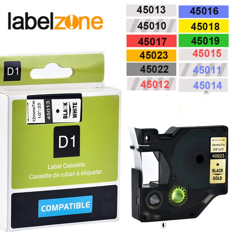 

Compatible dymo D1 12mm tapes 45010 45013 40910 40913 43613 43610 ribbon cassette for Dymo label manager LM 160 210D label maker