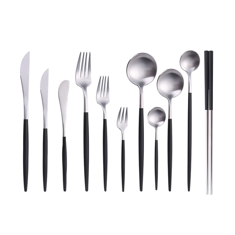 Stainless Steel Black Silver Cutlery Set Tableware Chopsticks Butter Knife Dessert Spoon Dinner Fork Fruit Spoon Dinnerware Sets
Stainless Steel Black Silver Cutlery Set Tableware Chopsticks Butter Knife Dessert Spoon Dinner Fork Fruit Spoon Dinnerware Sets