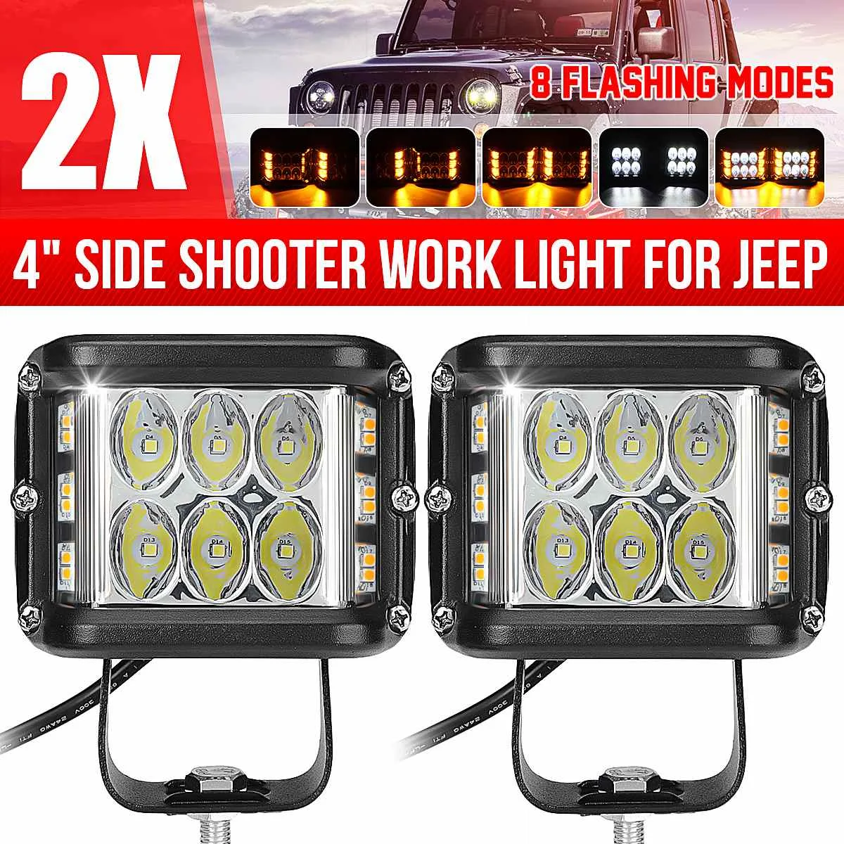 

2x 4 inch LED Car Work Light Bar Cube Side Shooter LED Light Bar Pod Strobe Lamp Universal Truck SUV Work Flash Light 8 Modes