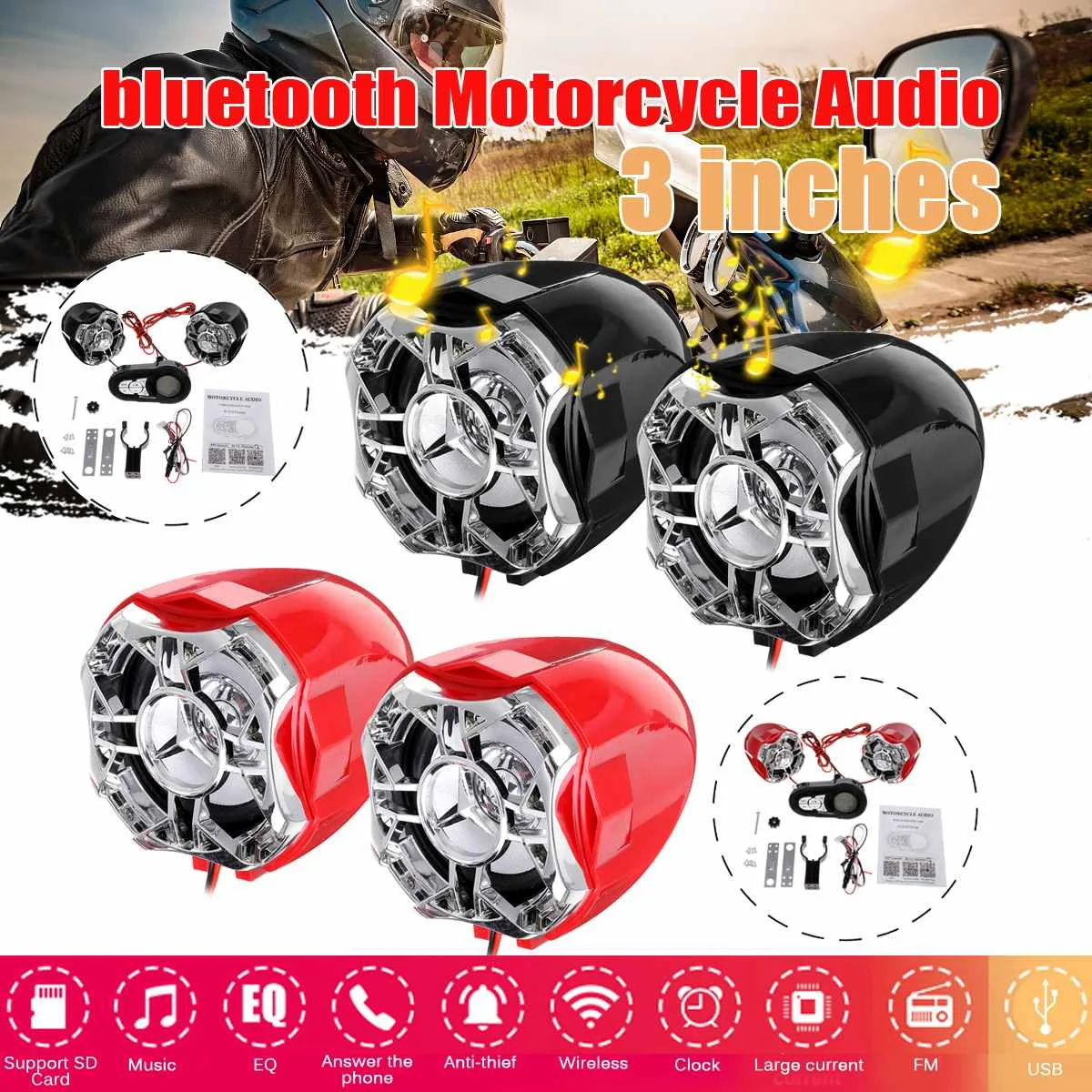 1Pair 10W Speaker Motorcycle bluetooth Speaker FM Radio MP3 Music Player Scooter ATV Remote Control Alarm Speaker Scooter
1Pair 10W Speaker Motorcycle bluetooth Speaker FM Radio MP3 Music Player Scooter ATV Remote Control Alarm Speaker Scooter