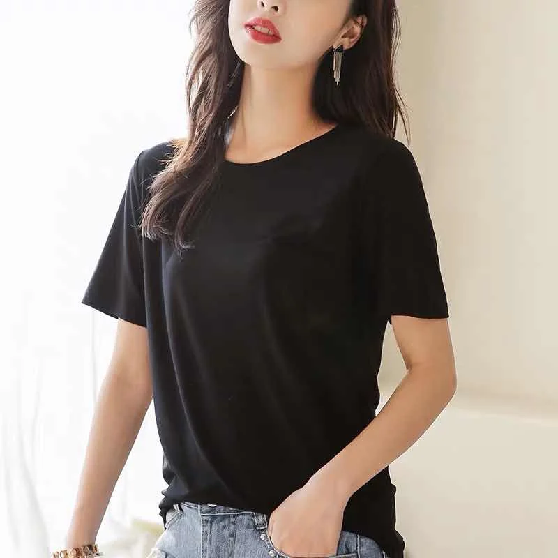 2021 new fashion T-shirt summer solid color round neck top pure cotton short sleeve women
2021 new fashion T-shirt summer solid color round neck top pure cotton short sleeve women