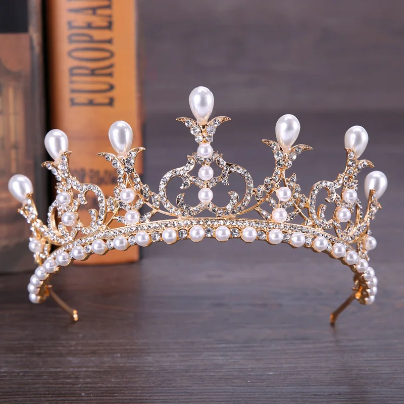 Модная Королевская корона головной убор золотые стразы жемчужные короны тиары