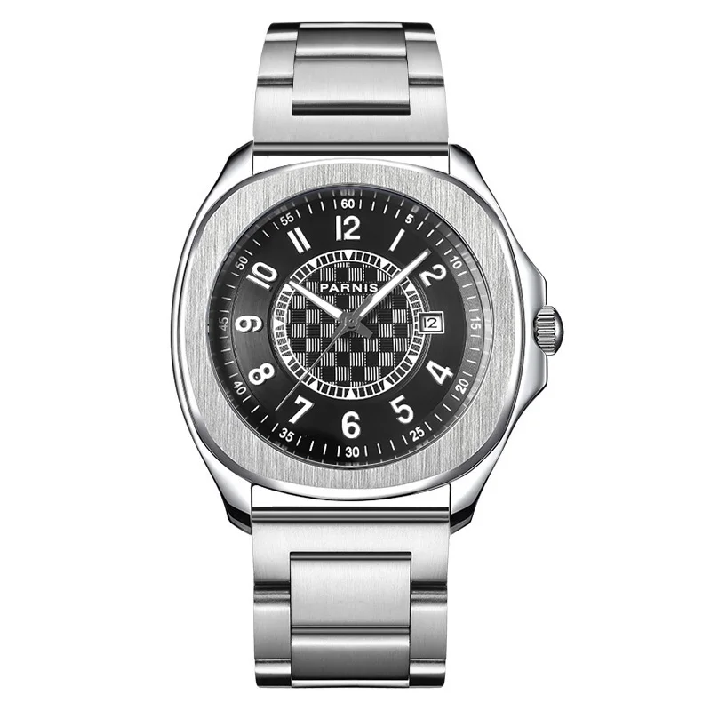 

Модные мужские механические часы Parnis 42 мм с черным циферблатом, календарь, японские Автоматические наручные часы с коробкой в подарок