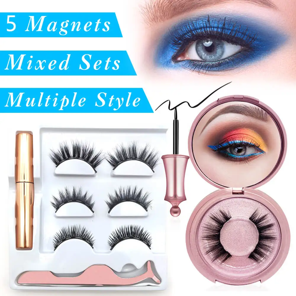 

Magnetic Eyelashes 5 Magnets Eye Eyeliner Liquid Set No Glue False Mink Extension Kit 3D Individual Reusable Eyelash Waterproof