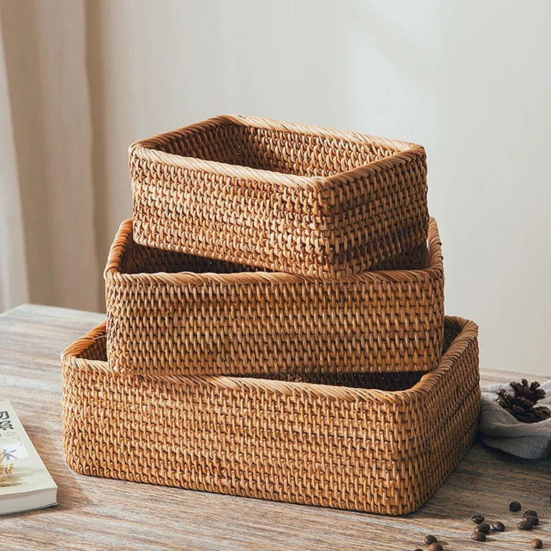 Rattan Kitchen Storage Basket Hand-Woven Rectangular Wicker Basket For Fruit Tea Snack Bread Picnic Home Sundries Storage Box
Rattan Kitchen Storage Basket Hand-Woven Rectangular Wicker Basket For Fruit Tea Snack Bread Picnic Home Sundries Storage Box