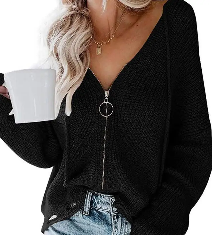 Autumn Women Tops Long Sleeve V-Neck Knitting Sweater Coat Winter Casual Loose Sexy Overcoat Fashion Outwear Zipper Sweater
Autumn Women Tops Long Sleeve V-Neck Knitting Sweater Coat Winter Casual Loose Sexy Overcoat Fashion Outwear Zipper Sweater