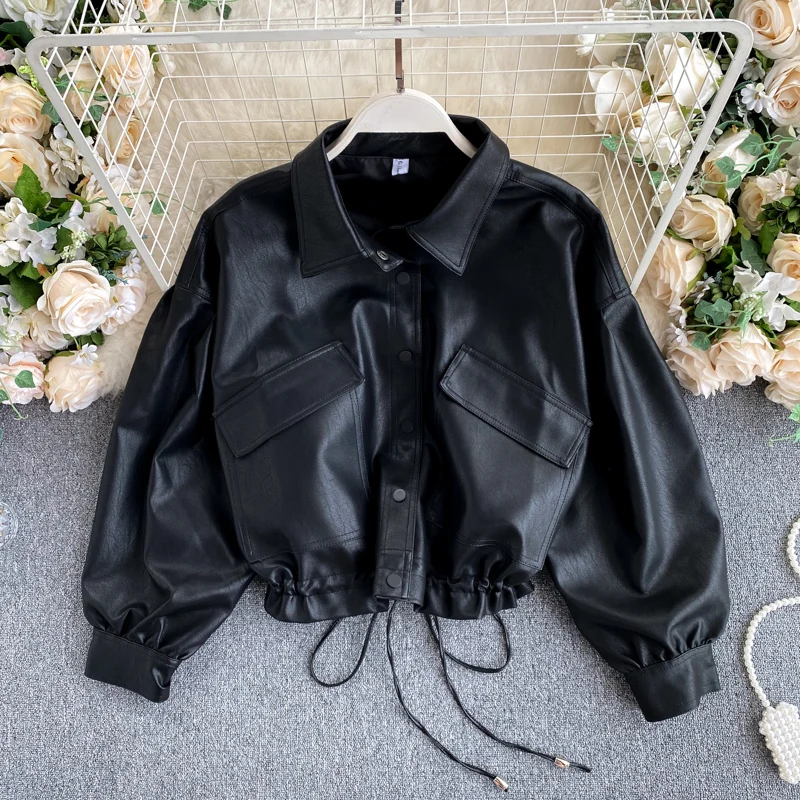 Korean Style Vintage Loose Pu Leather Women Jackets BF Style Big Pockets Slim Lantern Sleeve Short Women Motorcycle Jackets
Korean Style Vintage Loose Pu Leather Women Jackets BF Style Big Pockets Slim Lantern Sleeve Short Women Motorcycle Jackets