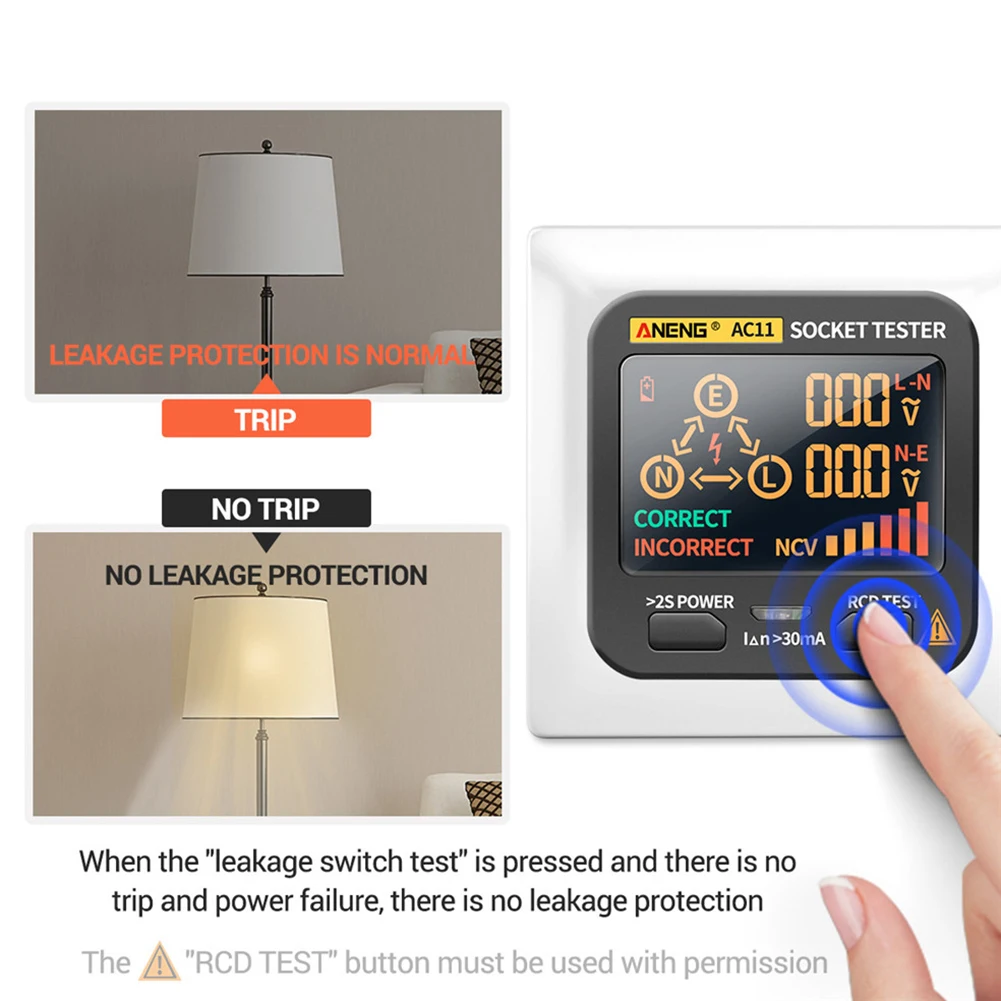 AC11 Digital Smart Socket Tester Voltage Test Socket Detector US/UK/EU/AU Plug Ground Zero Line Phase Check Rcd NCV test
AC11 Digital Smart Socket Tester Voltage Test Socket Detector US/UK/EU/AU Plug Ground Zero Line Phase Check Rcd NCV test