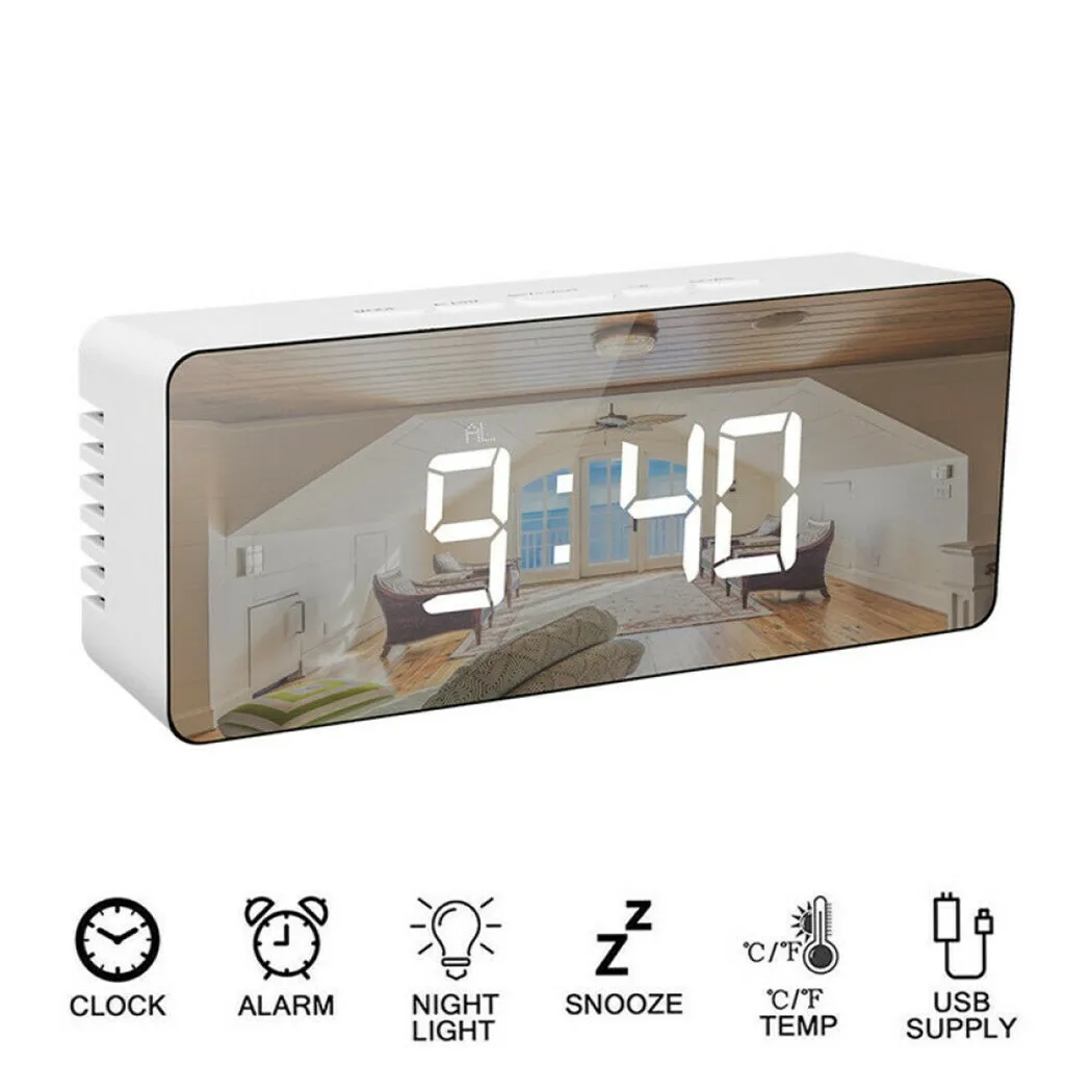 LED Digital Alarm Clock Night Light Thermometer Display Mirror Lamp USB Charging Snooze Display Time Home Decoration
LED Digital Alarm Clock Night Light Thermometer Display Mirror Lamp USB Charging Snooze Display Time Home Decoration