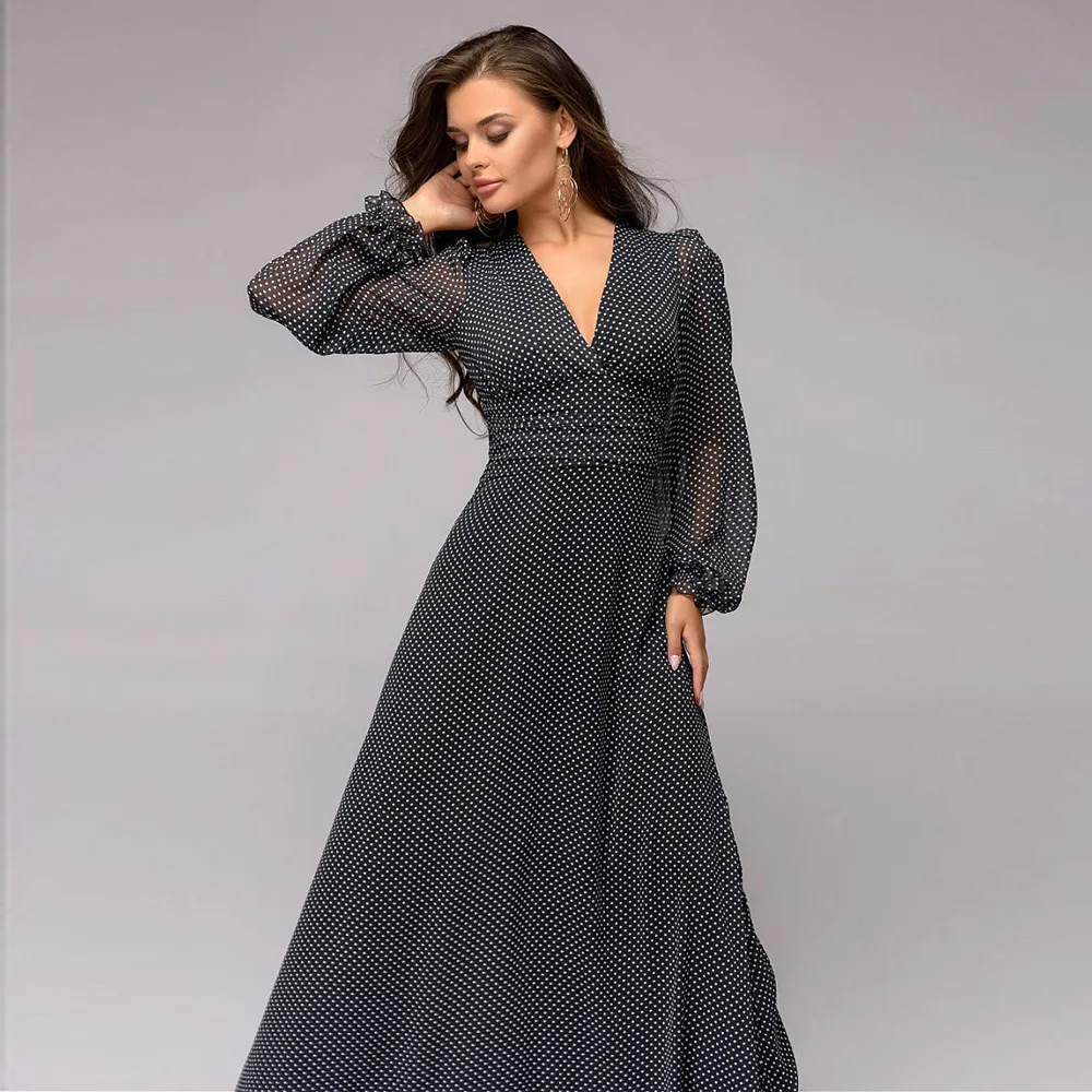 Fashion Women Casual Long Party Dress Long Sleeve v-Neck Polka Dot Printed Evening Dress Elegant Ladies 2021 Summer New Dress
Fashion Women Casual Long Party Dress Long Sleeve v-Neck Polka Dot Printed Evening Dress Elegant Ladies 2021 Summer New Dress