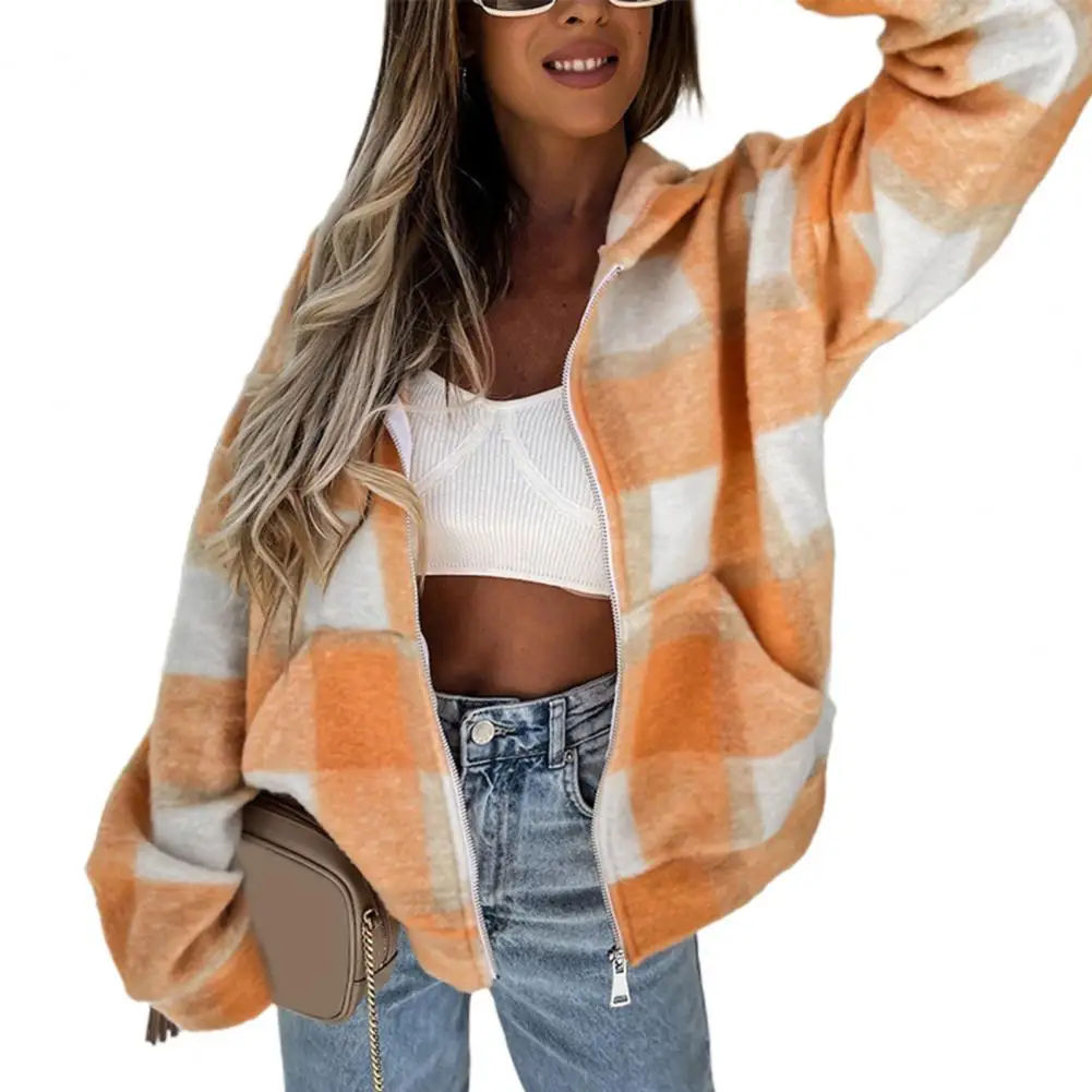 Women Hooded Jacket Autumn Winter Plaid Pattern Zipper Pockets Long Sleeve Warm Ladies Loose Sweatshirt Coat Streetwear
Women Hooded Jacket Autumn Winter Plaid Pattern Zipper Pockets Long Sleeve Warm Ladies Loose Sweatshirt Coat Streetwear