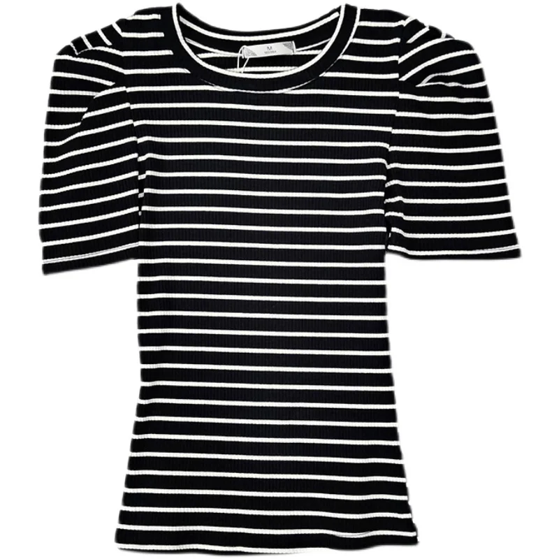 Summer Women Slim Short Puff Sleeve Tee Shirts Lady Base Stretchy Tops Round Collar Striped Vintage T-shirts For Girls NR7889
Summer Women Slim Short Puff Sleeve Tee Shirts Lady Base Stretchy Tops Round Collar Striped Vintage T-shirts For Girls NR7889