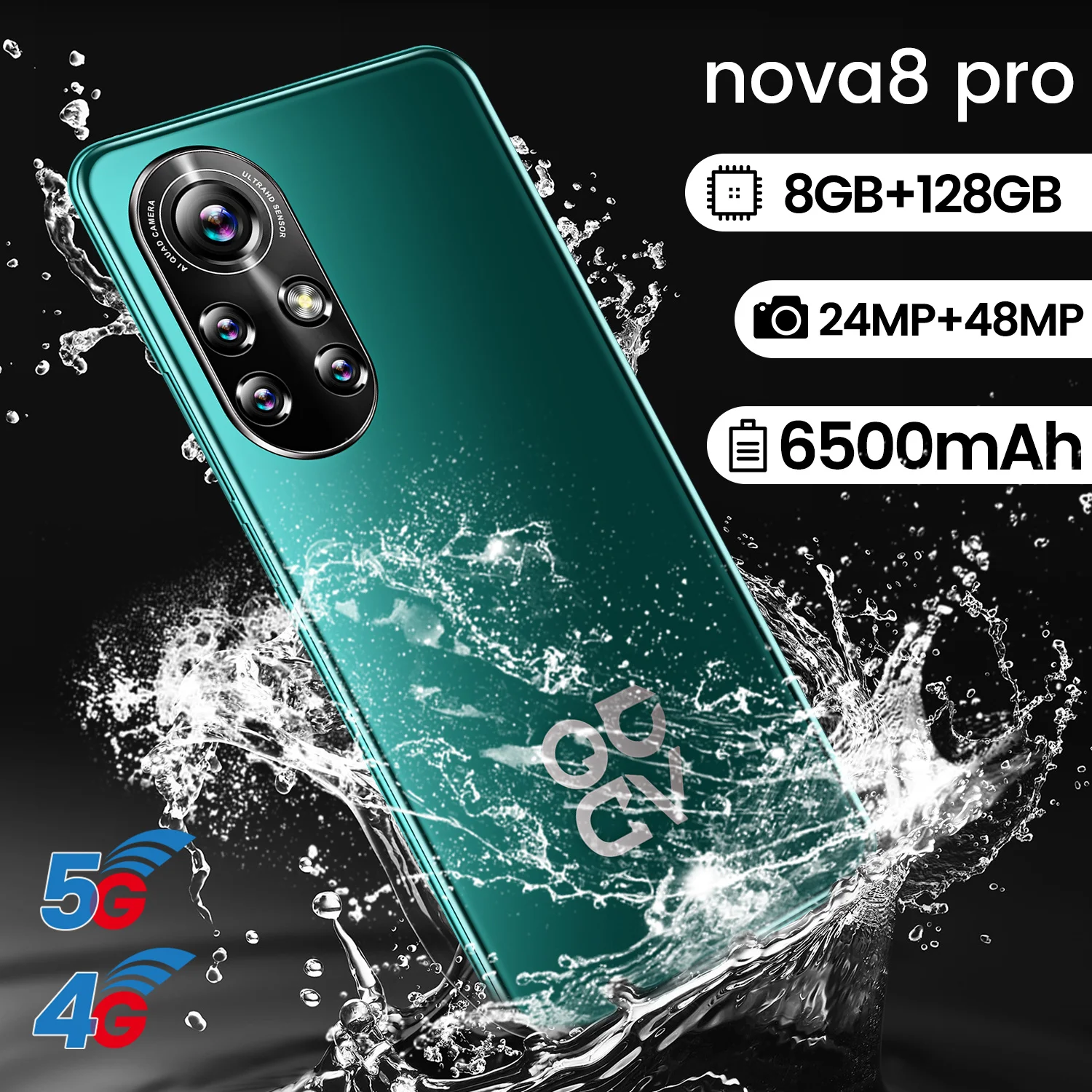 

Nova8 Pro Andriod Phone Global Version 8GB RAM 512GB ROM 11 Core 24+48MP 5G Smartphones 6.8 Inch 6500mAh Qualcomm Snapdragon 888
